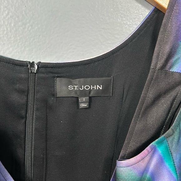 St. John Silk Cotton Printed Midi Length Colorful Fit and Flare Dress size 2 - Picture 7 of 15